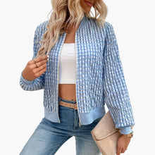 Damen Bomberjacke mit Reißverschluss und Rippbündchen – Blau