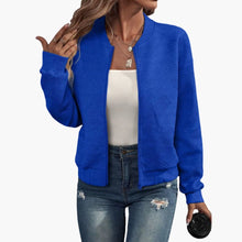 Damen Bomberjacke mit Reißverschluss und geripptem Saum – Blau