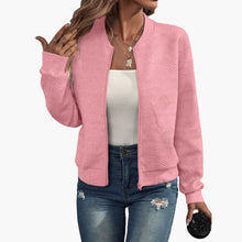 Damen Bomberjacke mit Reißverschluss und geripptem Saum – Rosa
