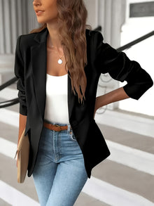 Damen Blazer Suede-Look Maßgeschneidert – Schwarz
