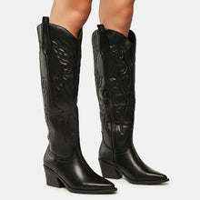 Damen Cowboystiefel Leder Kniehoch Wintertauglich Elegant – Schwarz