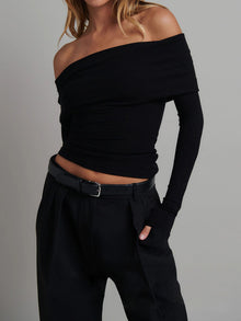 Damen Crop Shirt Langarm – Schwarz