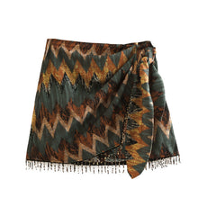Damen Mini Wickelrock mit Boho Muster – Grün