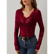 Damen Oberteil Langarm V-Ausschnitt Elegantes Design – Dunkelrot