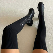 Damen Over-the-Knee Stiefel Strickmaterial Modern – Schwarz