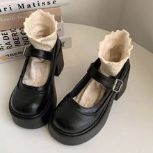 Damen Plateau Schuhe Retro Stil Hochwertiges Obermaterial Blockabsatz – Schwarz