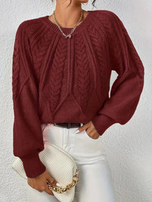 Damen Pullover Baumwolle Kabelstrick Lässig – Rot
