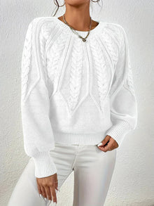 Damen Pullover Baumwolle Kabelstrick Lässig – Weiß