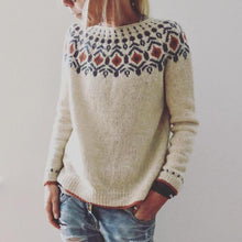 Damen Pullover Grobstrick Geometrisches Muster Wärme – Beige