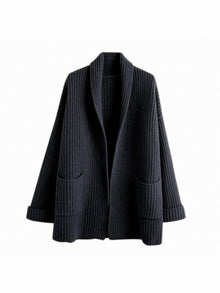 Damen Strickjacke Lang Baumwolle Oversize V-Ausschnitt – Schwarz