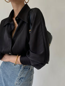 Damenbluse Baumwollmix Oversized Casual – Schwarz