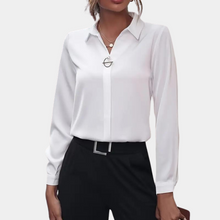 Damenbluse Chiffon Elegant Langarm Stilvoll – Weiß