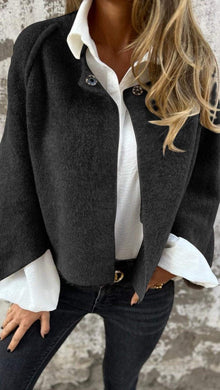 Damenjacke Baumwolle Elegant Übergangsjacke mit Rundhalsausschnitt – Schwarz