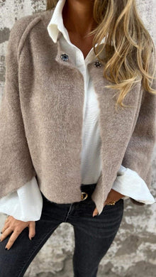 Damenjacke Baumwolle Elegant Übergangsjacke mit Rundhalsausschnitt – Beige