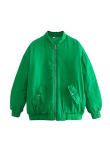 Damenjacke Bomberjacke Übergröße Atmungsaktives Material Trendstyle – Grün