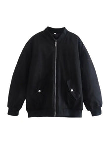 Damenjacke Bomberjacke Übergröße Atmungsaktives Material Trendstyle – Schwarz