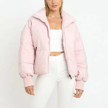 Damenjacke Cropped Pufferjacke Polyester Stehkragen – Rosa