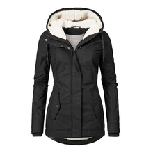 Damenjacke Polyester Wasser- und Winddicht Elegant Winterstil – Schwarz