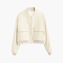 Damen kurze Bomberjacke mit Klappentaschen – Beige