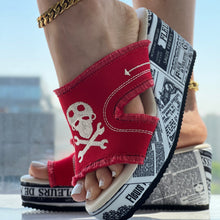 DenimaWedge™ – Modische Damen Keilsandalen mit Denim Look – Rot