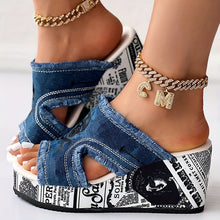 DenimaWedge™ – Modische Damen Keilsandalen mit Denim Look – Blau
