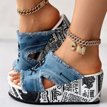 DenimaWedge™ – Modische Damen Keilsandalen mit Denim Look – Hellblau