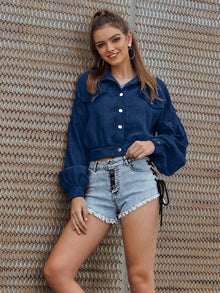 Cropped Cordhemd | Ballonärmel | Trendig & Lässig – Blau