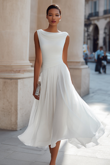 Zephira – Ärmelloses Midi-Kleid Mit Drapiertem Ausschnitt Und Falten – Weiß