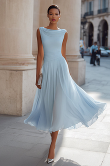 Zephira – Ärmelloses Midi-Kleid Mit Drapiertem Ausschnitt Und Falten – Blau