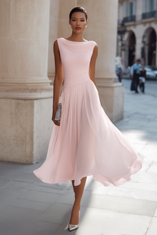 Zephira – Ärmelloses Midi-Kleid Mit Drapiertem Ausschnitt Und Falten – Rosa
