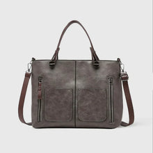 Elegante Handtasche aus hochwertigem pflanzlich gegerbtem Leder mit doppelten Fächern und Vintage-Charme – Grau