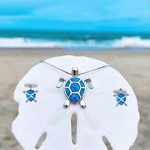Set aus Kette und Ohrringen mit Meeresschildkröten aus Opal – Blau