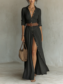 Velina - fließendes, plissiertes Maxikleid – Schwarz