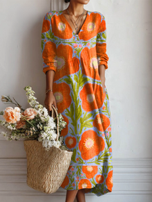 Amelia - Maxikleid mit V-Ausschnitt – Orange