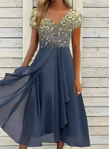 Elegantes Damenkleid für festliche Anlässe – Gold Blau