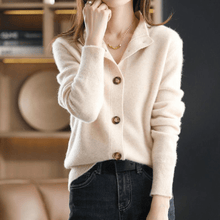 Eva | Damen Lässige Strickjacke mit langen Ärmeln – Beige