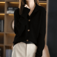 Eva | Damen Lässige Strickjacke mit langen Ärmeln – Schwarz