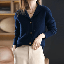 Eva | Damen Lässige Strickjacke mit langen Ärmeln – Dunkelblau