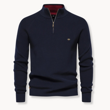 Eleganter Pullover mit Stehkragen und Zip – Marineblau