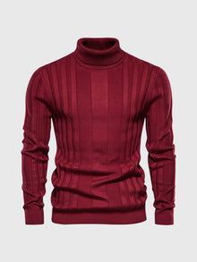 Eleganter Rollkragenpullover mit Streifen – Rot