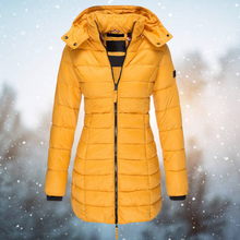 Nicole | Damen Lange Steppjacke mit Kapuze für den Winter – Gelb