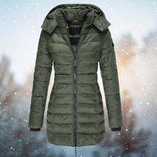 Nicole | Damen Lange Steppjacke mit Kapuze für den Winter – Grün