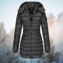 Nicole | Damen Lange Steppjacke mit Kapuze für den Winter – Schwarz