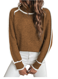 Turtleneck Pullover Damen kuschelig warm – Braun