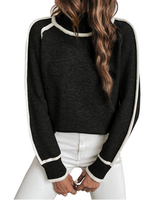 Turtleneck Pullover Damen kuschelig warm – Schwarz