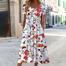 Eloise – Maxikleid im Bohemian-Stil mit Blumenmuster und Taschen | Kurzärmliges Maxikleid mit Blumenmuster im Boho-Chic-Stil für Damen – Rot