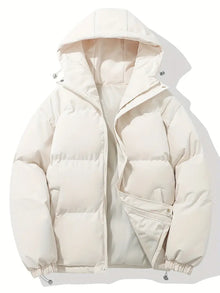 Klassisches Warme (Unisex) Kapuzenjacke – Beige Weiß
