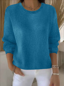 Claudia | Damen Alltagstauglicher Winter-Strickpullover – Blau