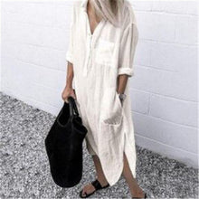 Emma - Lässiges Oversized Button-Down-Hemdkleid für Damen | Minimalistisches Hemdblusenkleid mit langen Ärmeln und Taschen – Beige