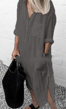 Emma - Lässiges Oversized Button-Down-Hemdkleid für Damen | Minimalistisches Hemdblusenkleid mit langen Ärmeln und Taschen – Grau